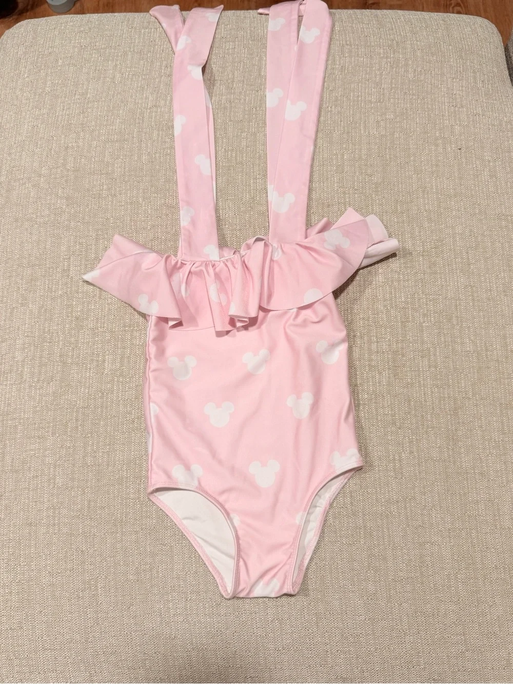 3T Cecil and Lou Mickey pink and white ruffle one piece swimsuit and towel set